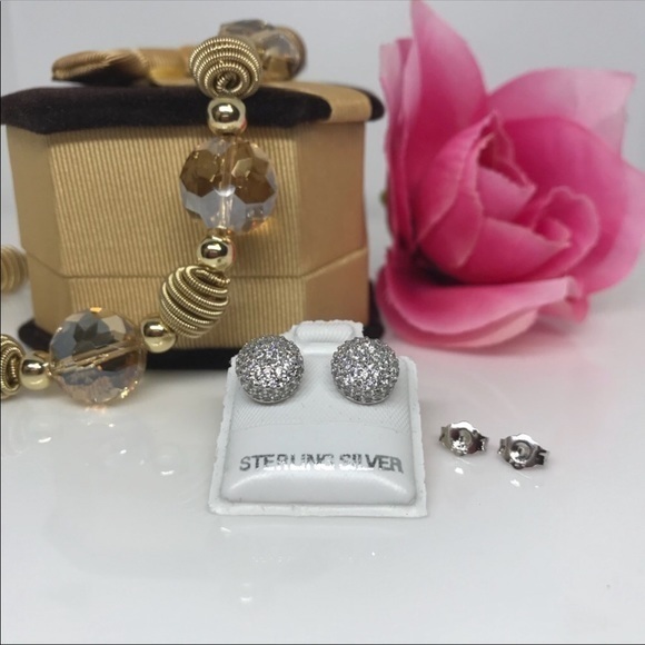 Micro paved dome silver earrings - Picture 3 of 5